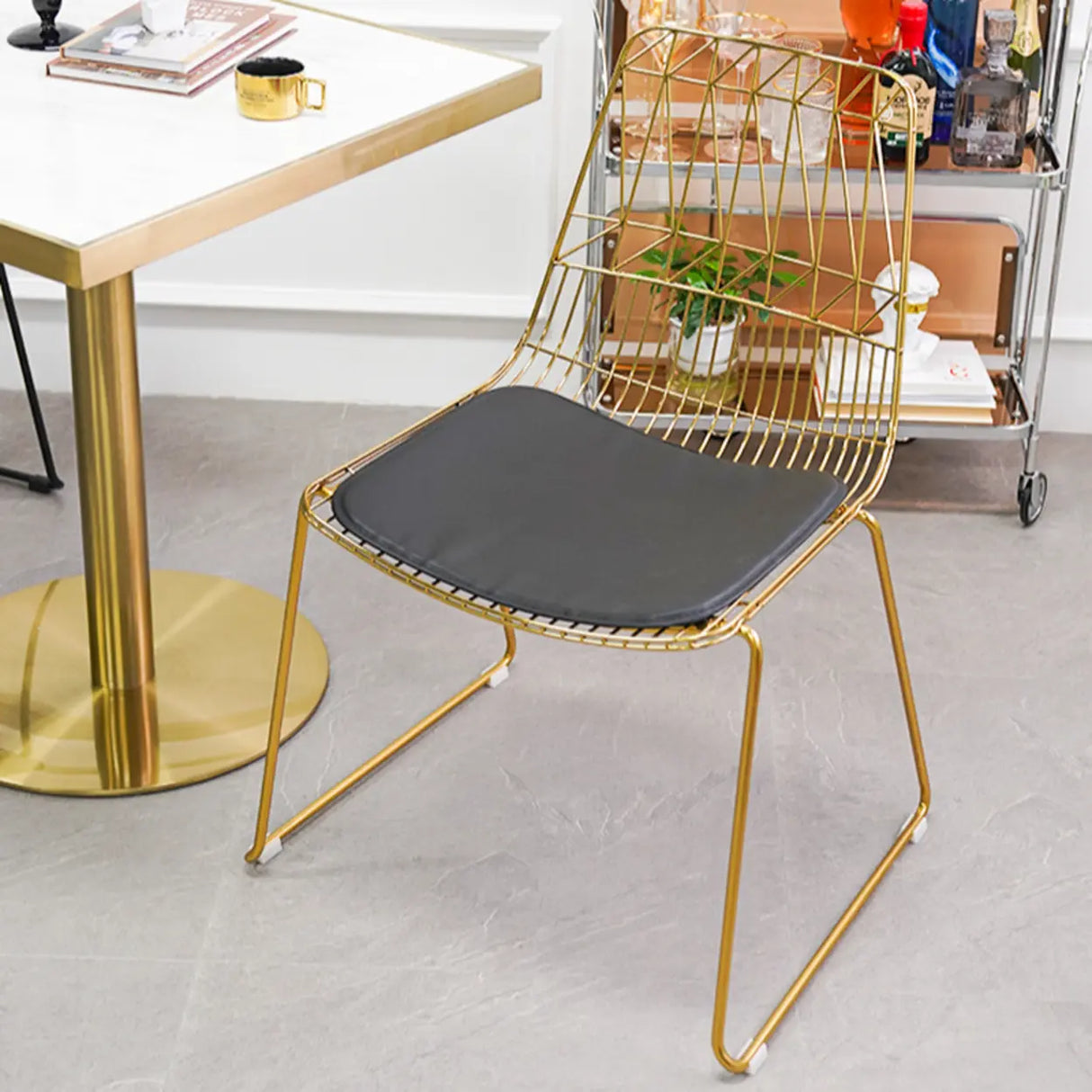 Ergonomic Curved Open Wireframe Metal Dining Chair Image - 5