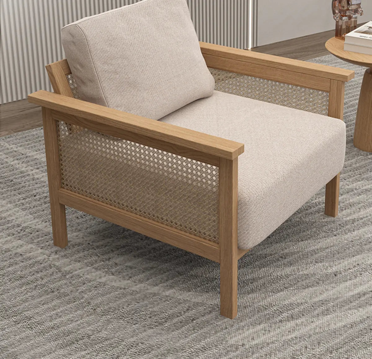 Ergonomic Faux Cotton Linen Tight Back Arm Chair Image - 1