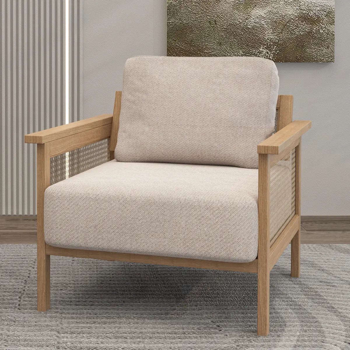 Ergonomic Faux Cotton Linen Tight Back Arm Chair Image - 2