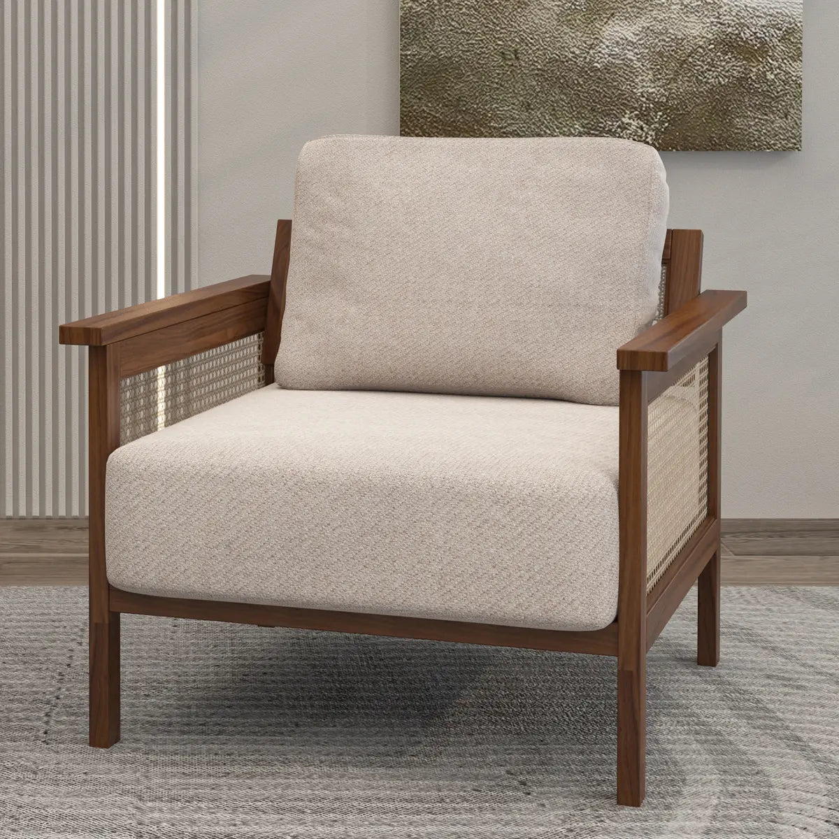 Ergonomic Faux Cotton Linen Tight Back Arm Chair Image - 3
