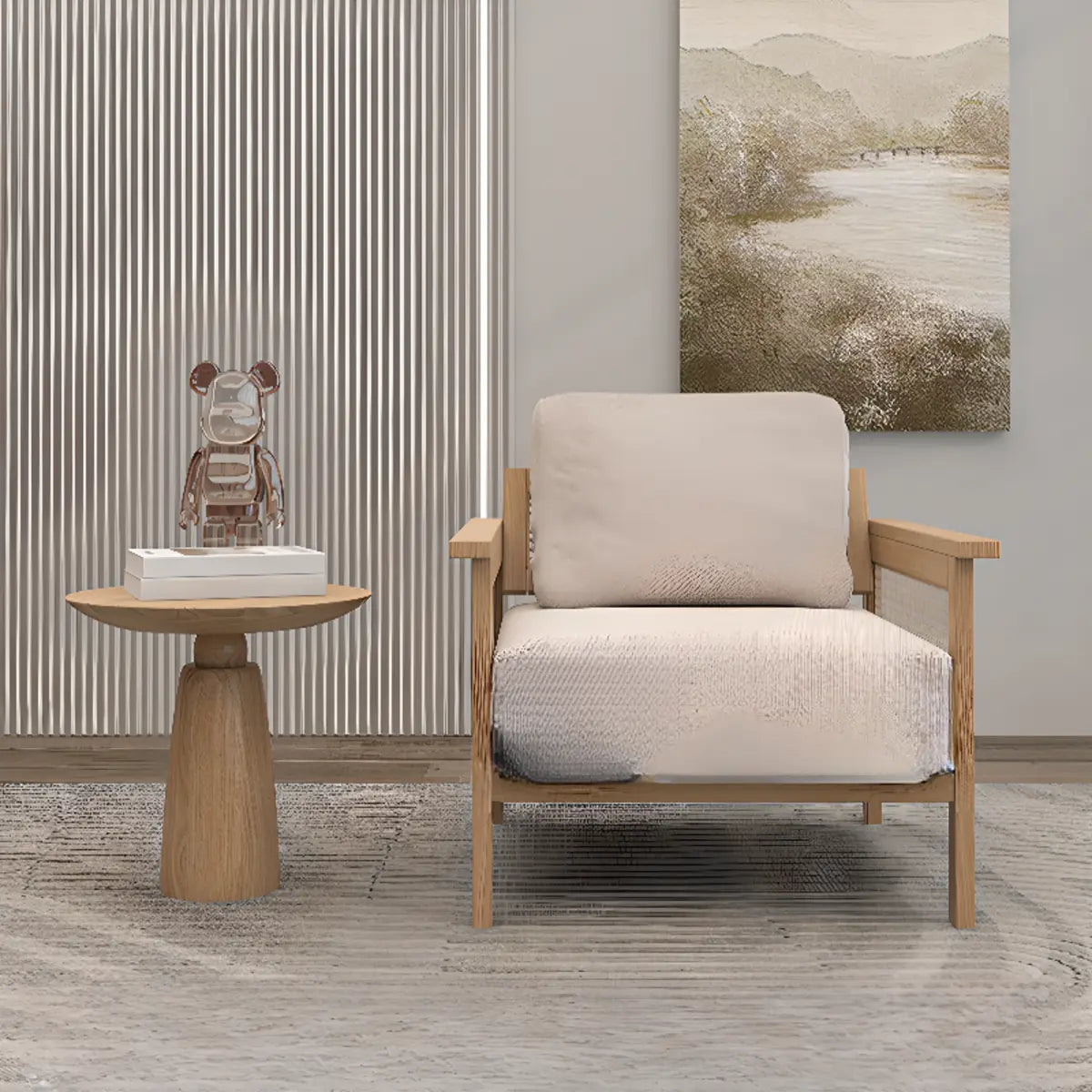 Ergonomic Faux Cotton Linen Tight Back Arm Chair Image - 4