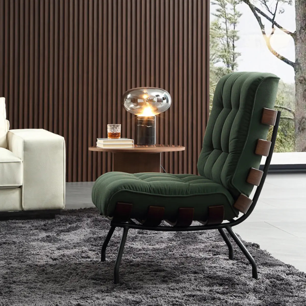 Ergonomic Green Tufted Back Spider Base Side Chair Image - 2