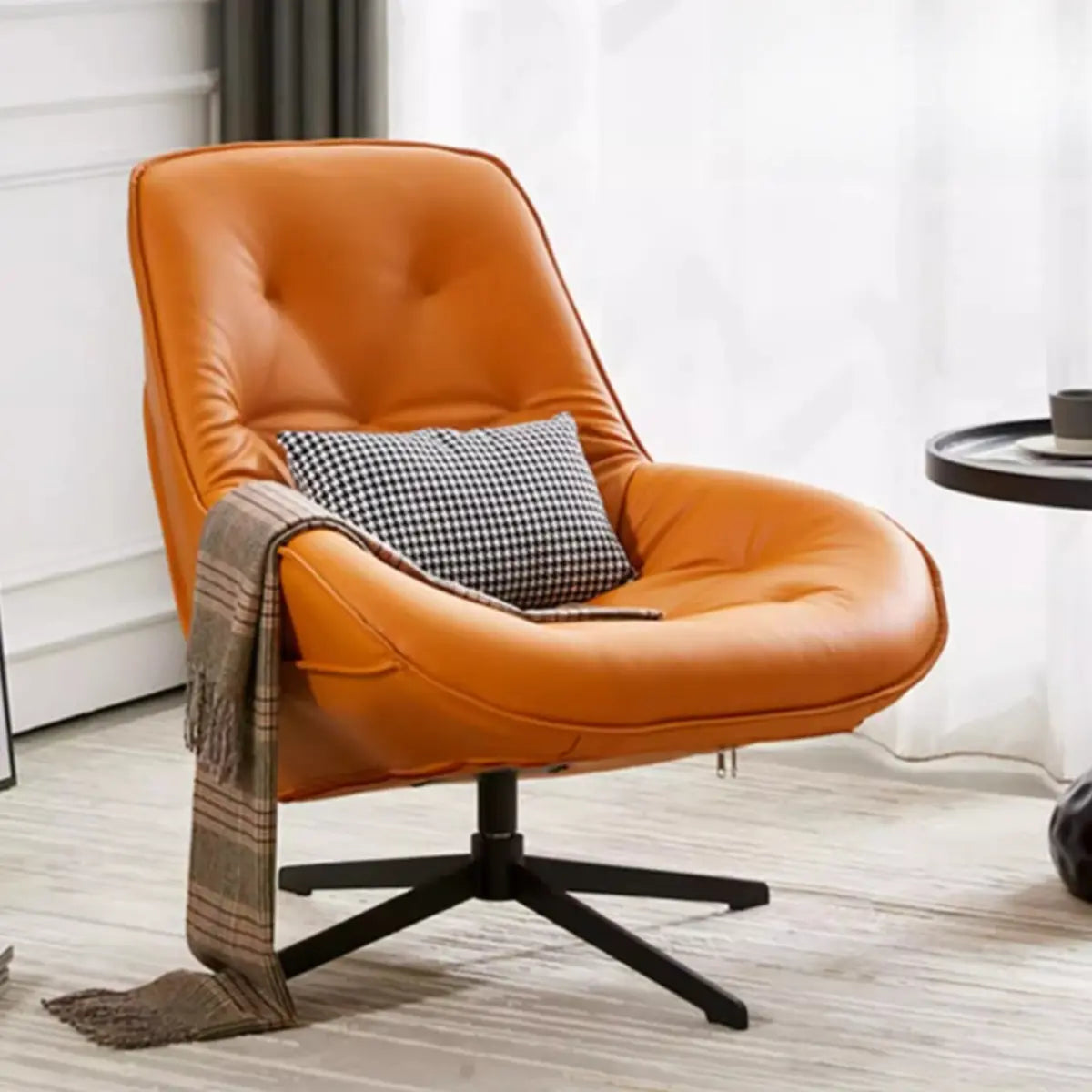 Ergonomic Leather Tufted Back Tufted Swivel Accent Chair Image - 1