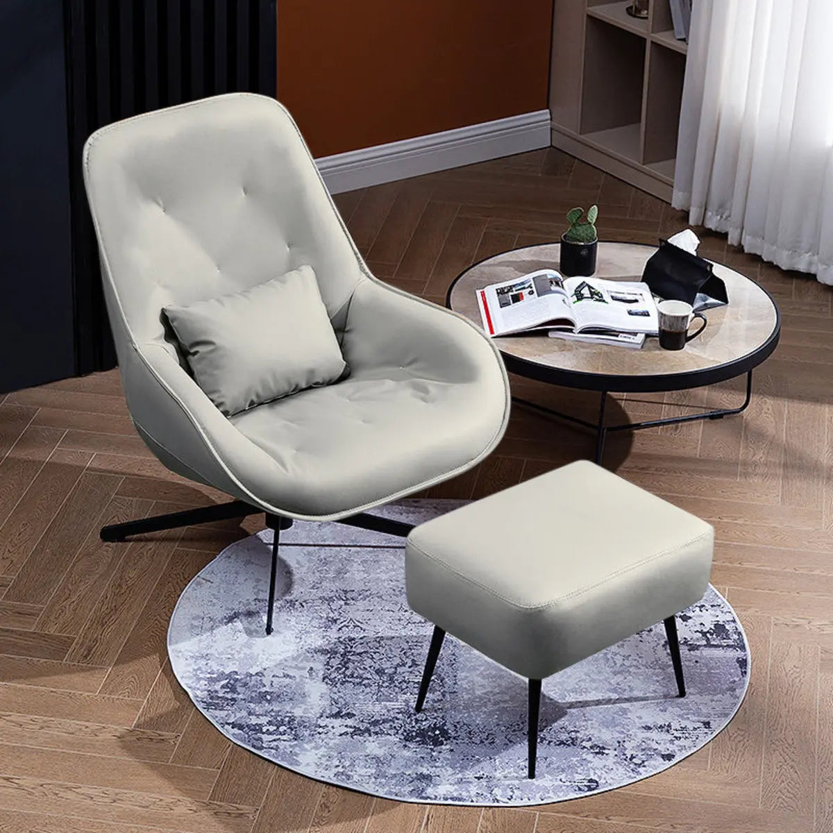 Ergonomic Leather Tufted Back Tufted Swivel Accent Chair Image - 13