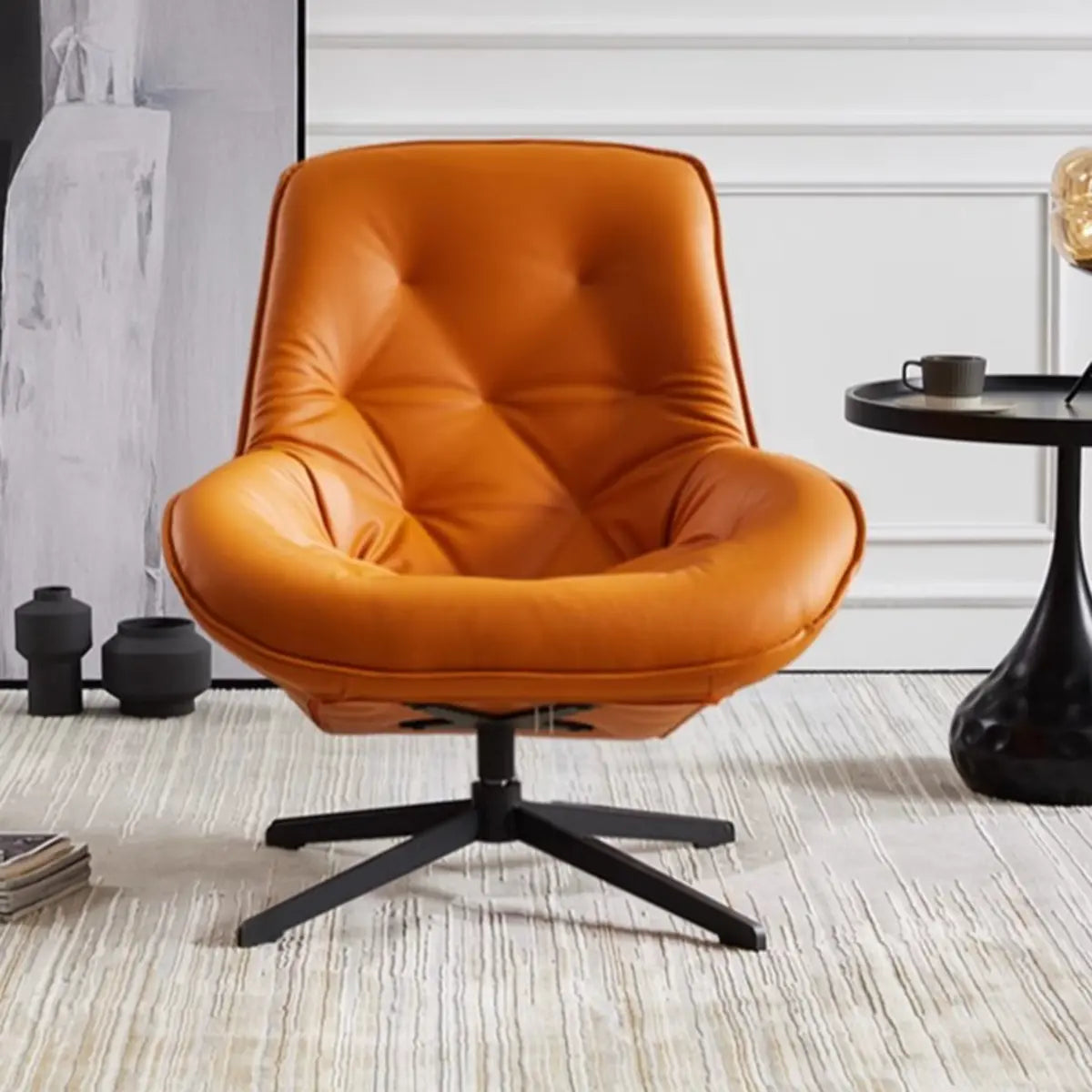 Ergonomic Leather Tufted Back Tufted Swivel Accent Chair Image - 8