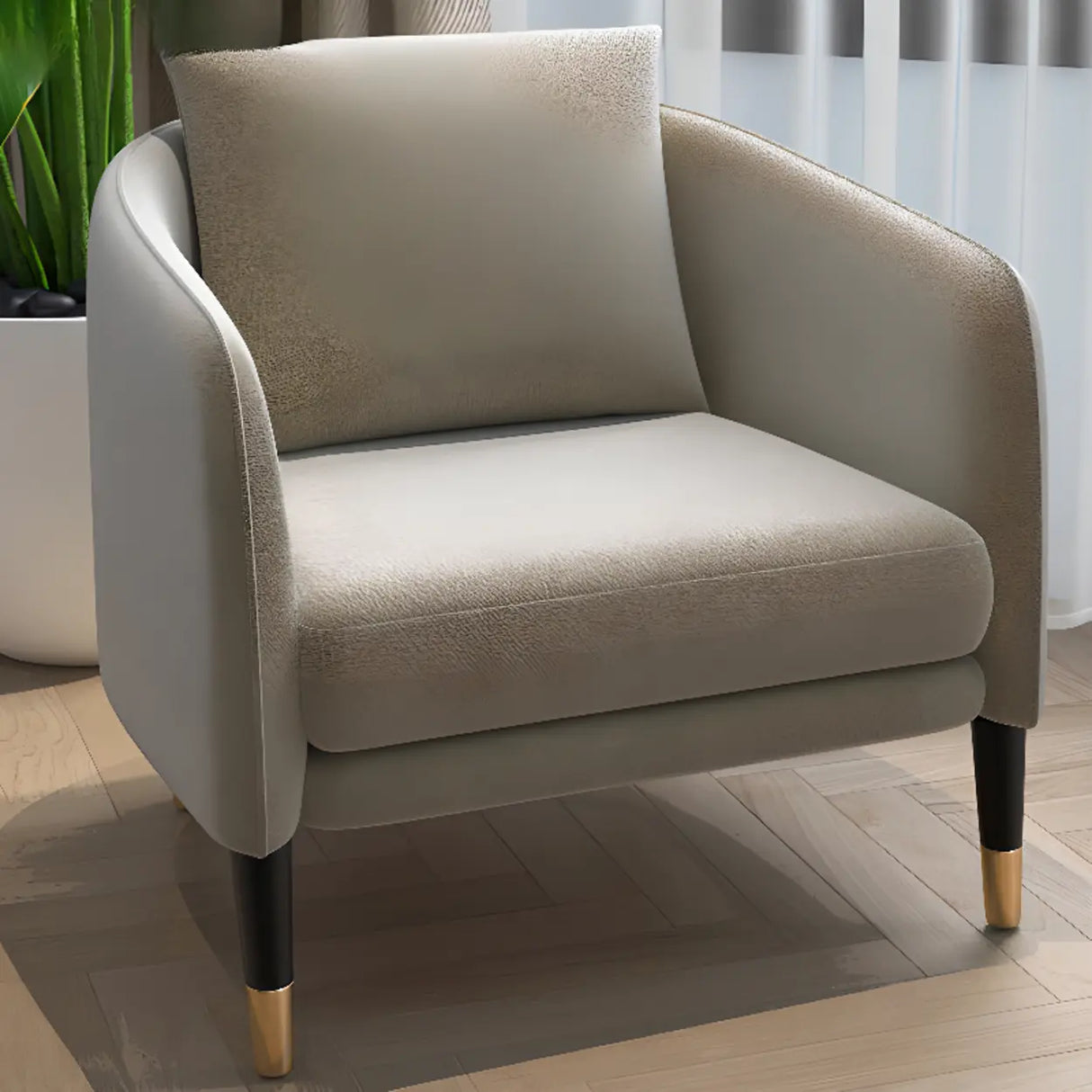 Ergonomic Linen Cushion Back Four Legs Barrel Chair Image - 1