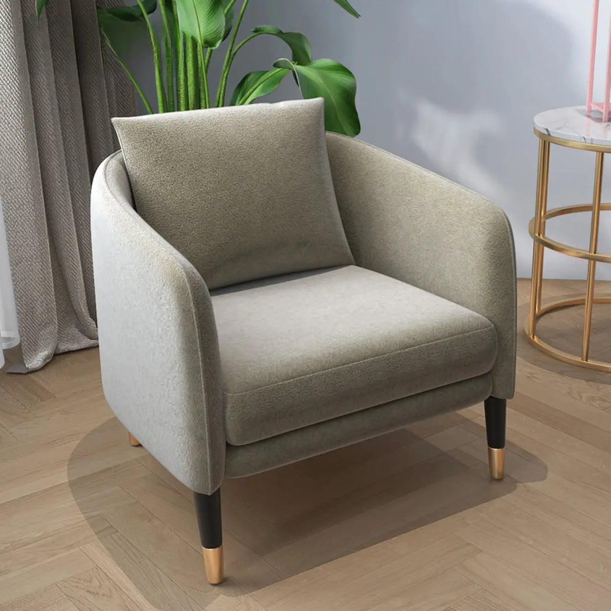 Ergonomic Linen Cushion Back Four Legs Barrel Chair Image - 6