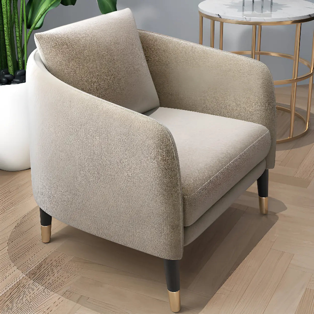 Ergonomic Linen Cushion Back Four Legs Barrel Chair Image - 7