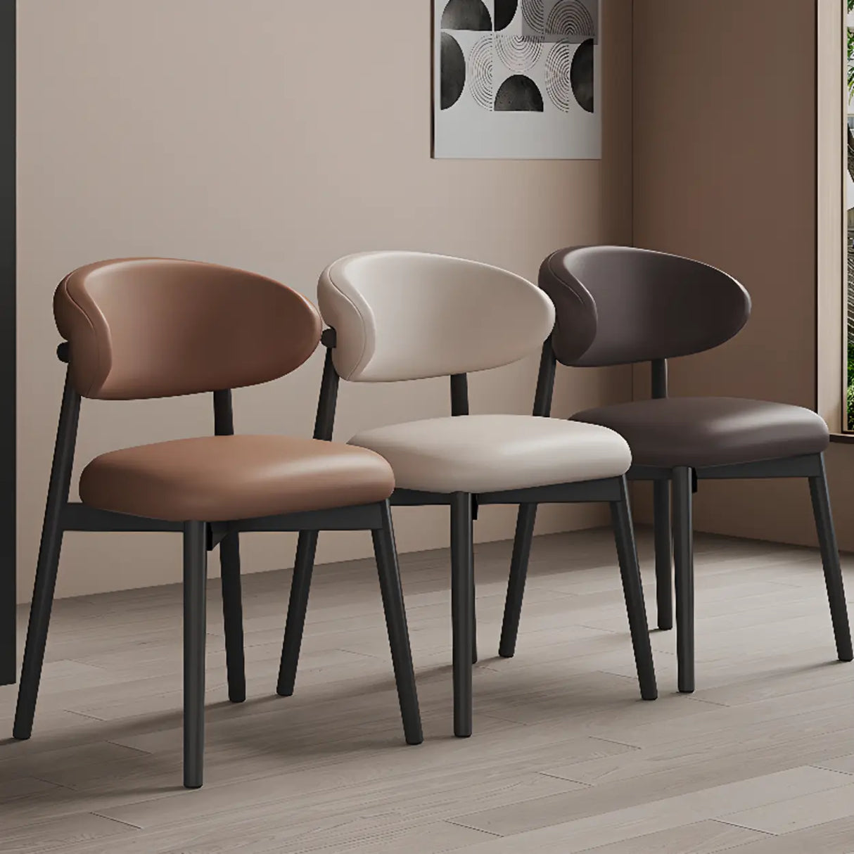 Ergonomic Low Back Leather Dining Chair with Cushioned Seat Image - 4