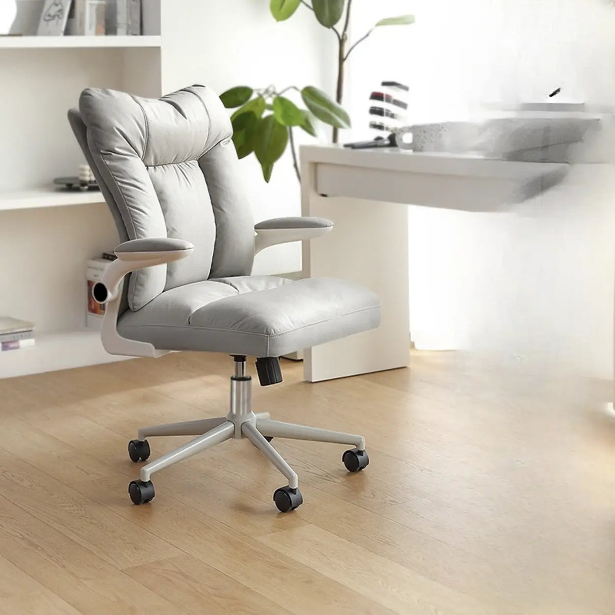 Ergonomic Off-White Modern Swivel Office Chair Image - 10