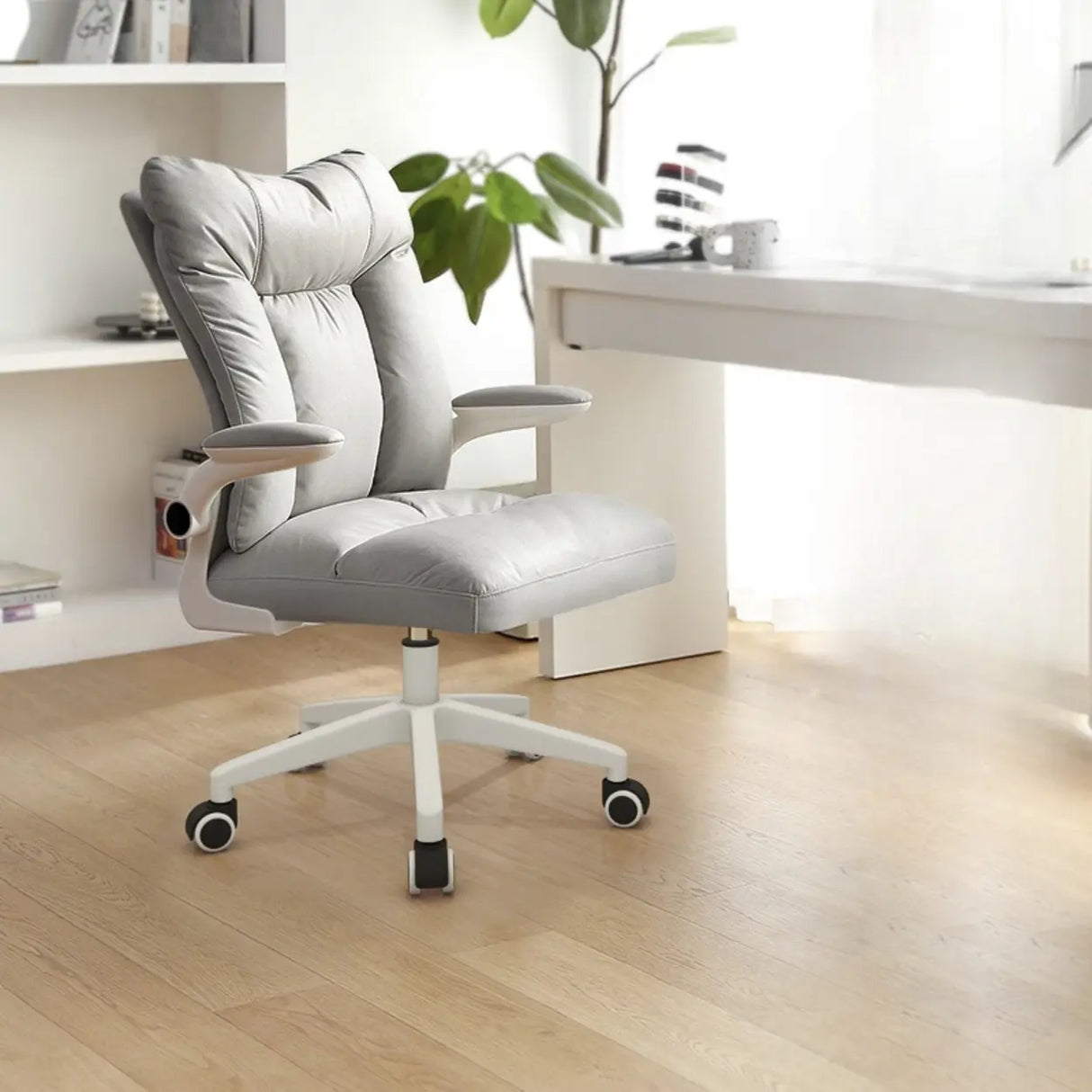 Ergonomic Off-White Modern Swivel Office Chair Image - 12