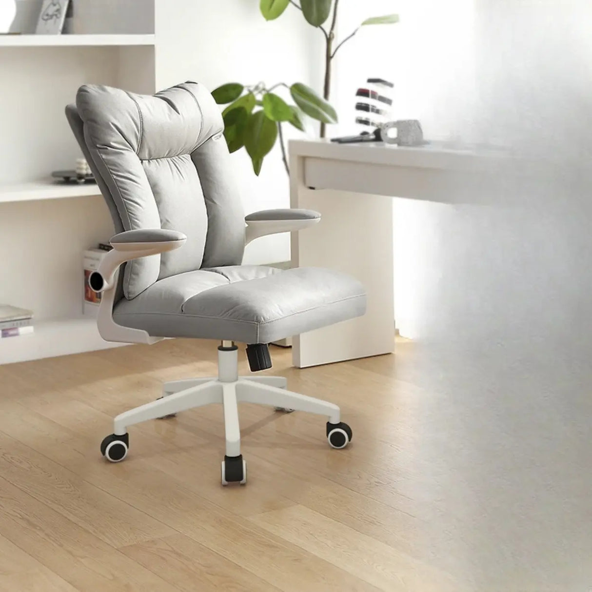 Ergonomic Off-White Modern Swivel Office Chair Image - 3