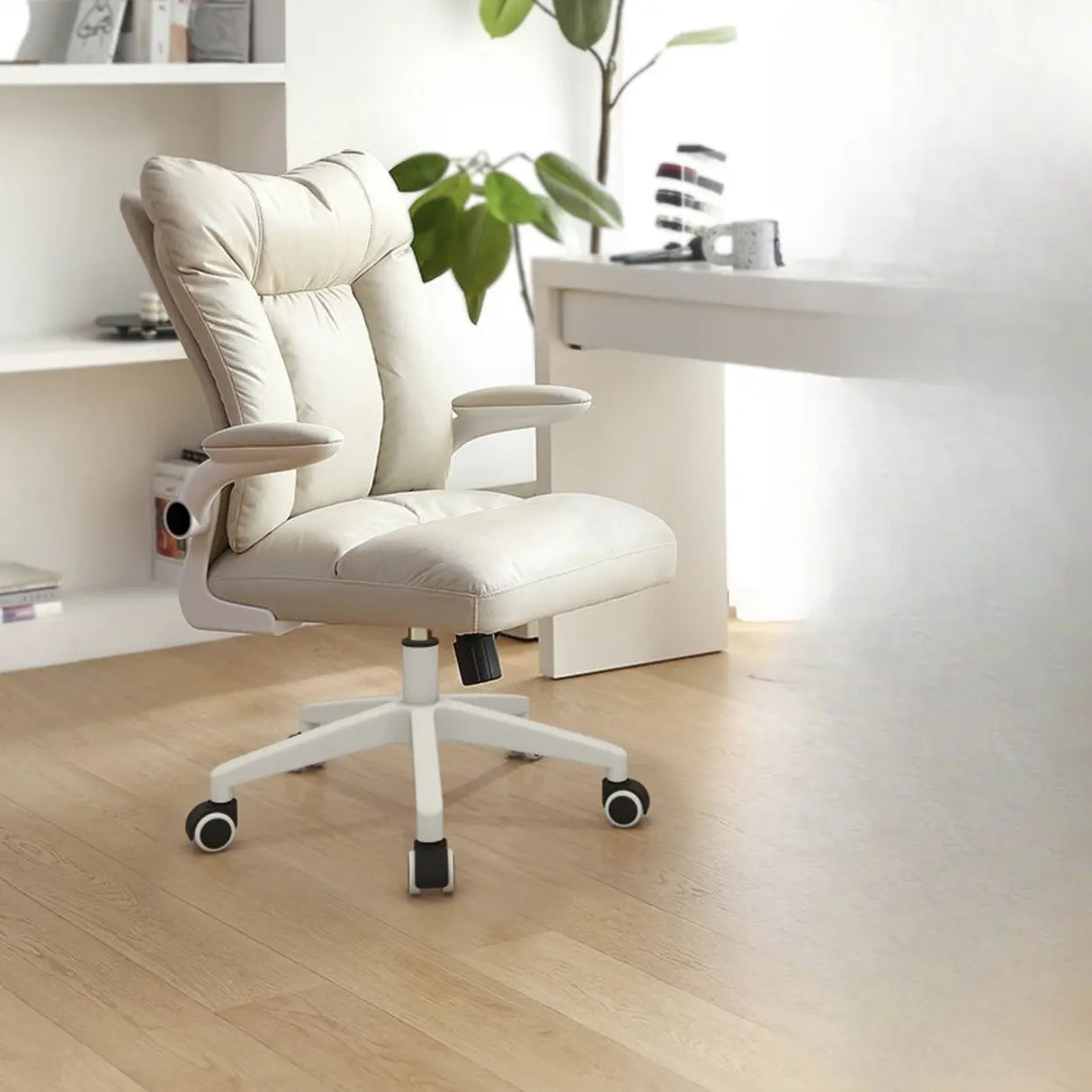 Ergonomic Off-White Modern Swivel Office Chair Image - 5