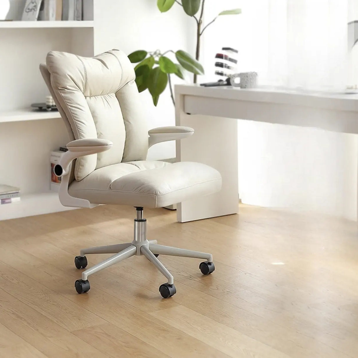 Ergonomic Off-White Modern Swivel Office Chair Image - 6