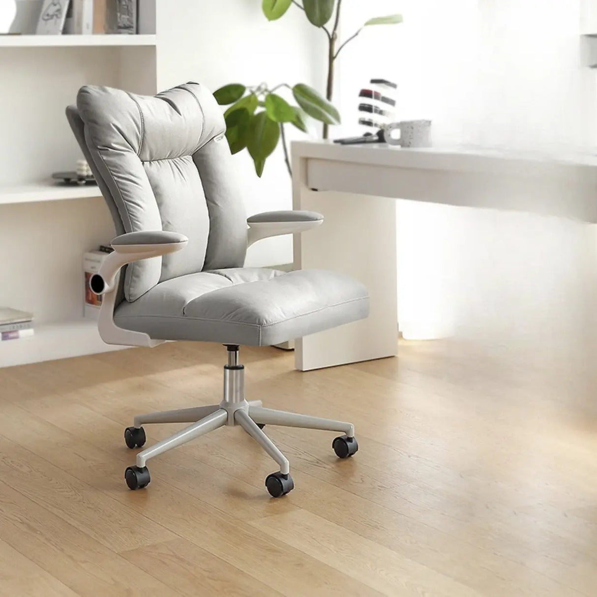 Ergonomic Off-White Modern Swivel Office Chair Image - 8