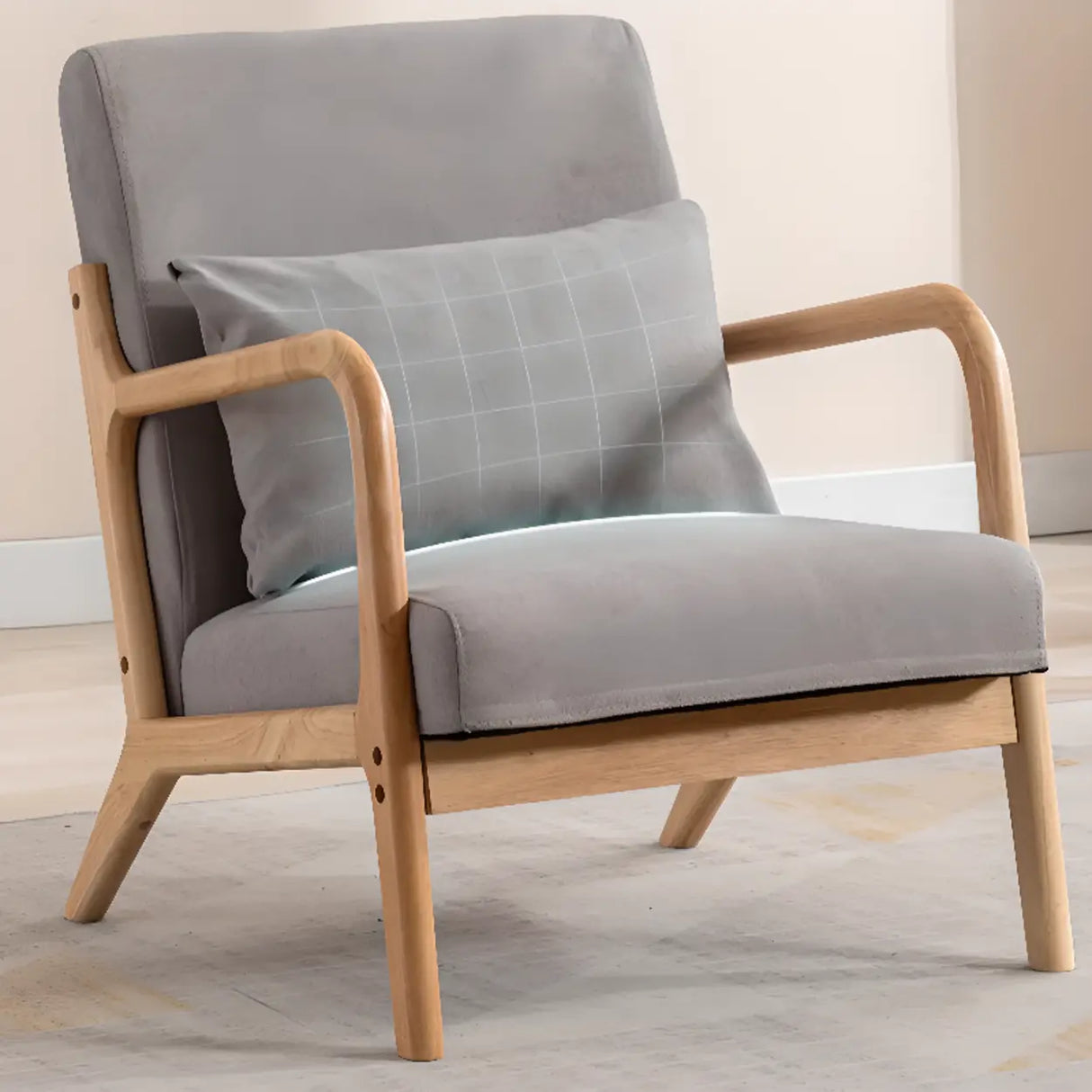 Ergonomic Off-White Removable Cushions Wooden Arm Chair Image - 4