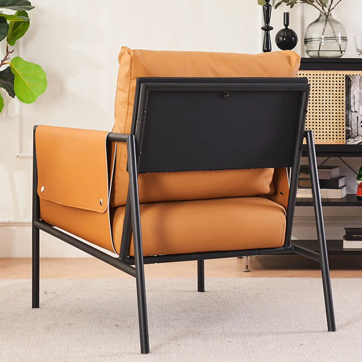 Ergonomic Orange Cotton Linen Cushion Back Lounge Chair Image - 1