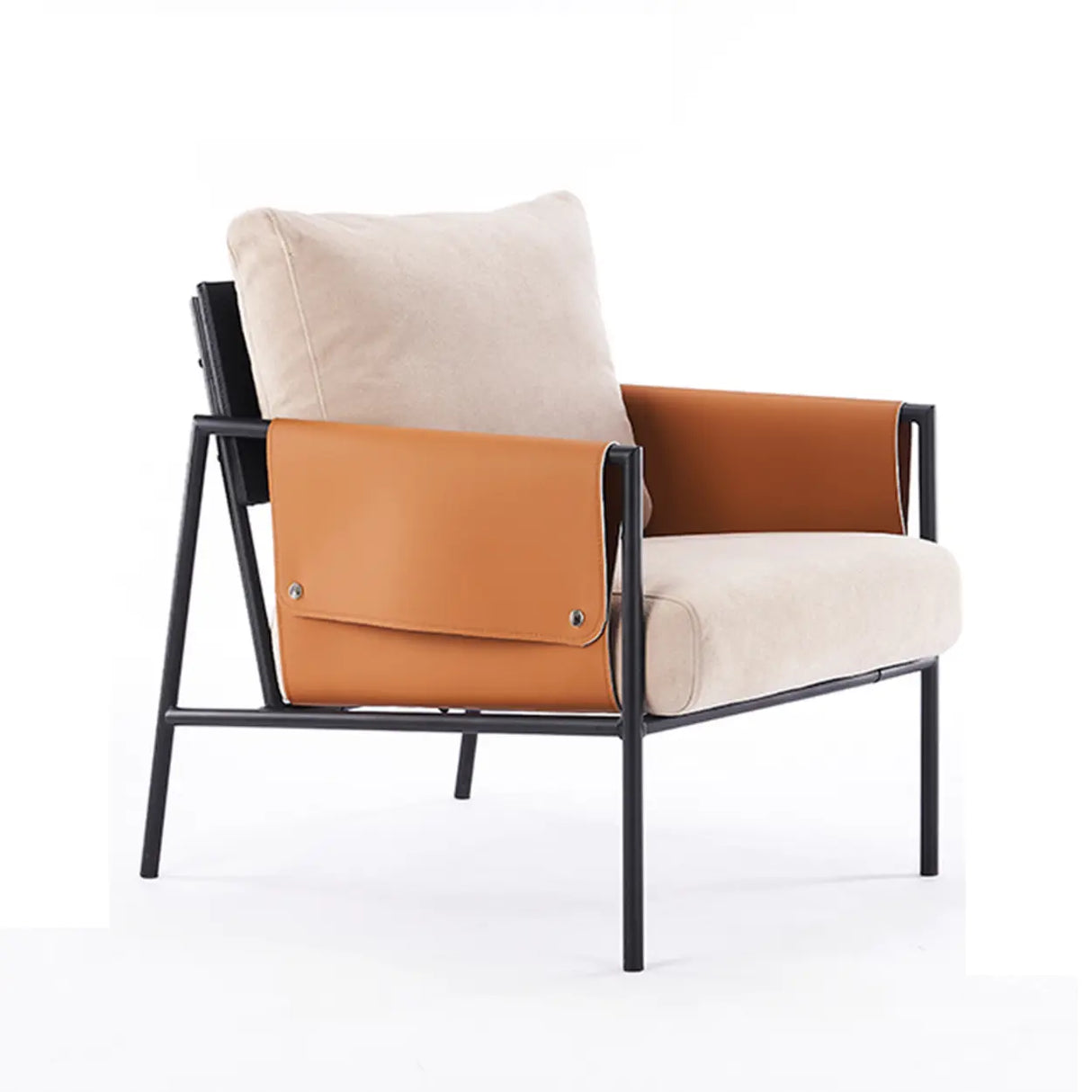 Ergonomic Orange Cotton Linen Cushion Back Lounge Chair Image - 15