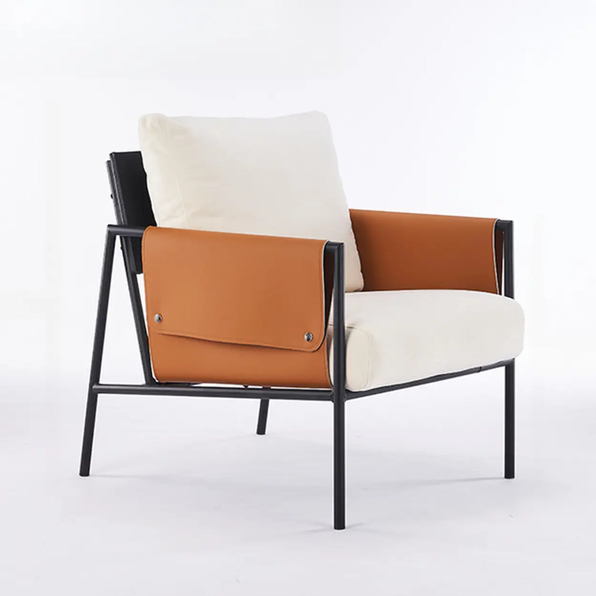 Ergonomic Orange Cotton Linen Cushion Back Lounge Chair Image - 16