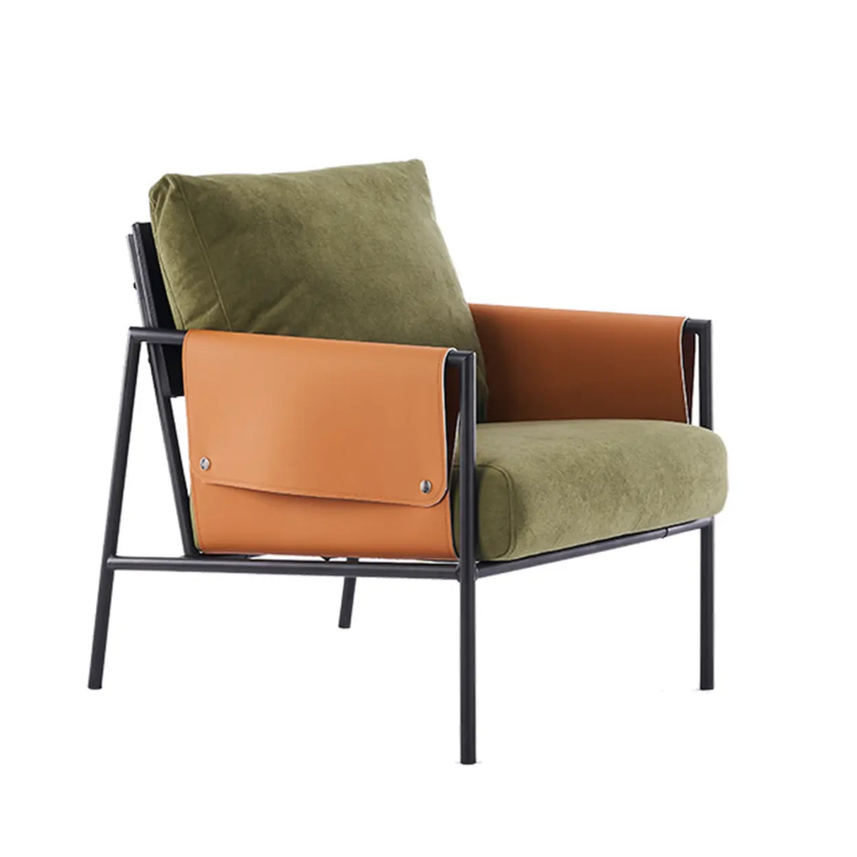 Ergonomic Orange Cotton Linen Cushion Back Lounge Chair Image - 17