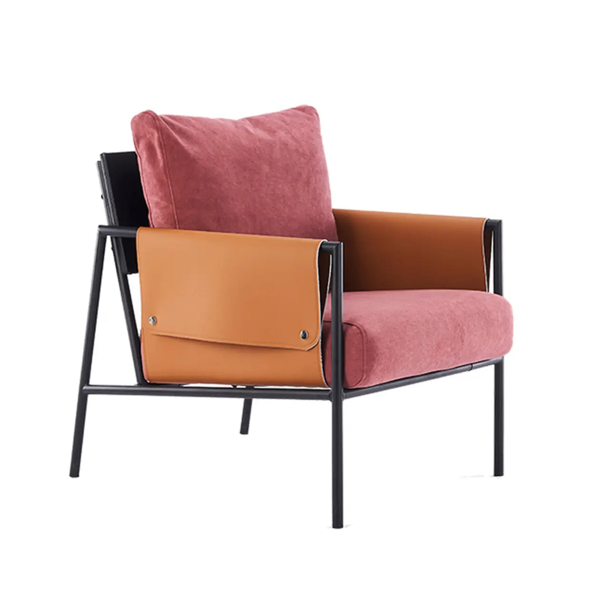 Ergonomic Orange Cotton Linen Cushion Back Lounge Chair Image - 18