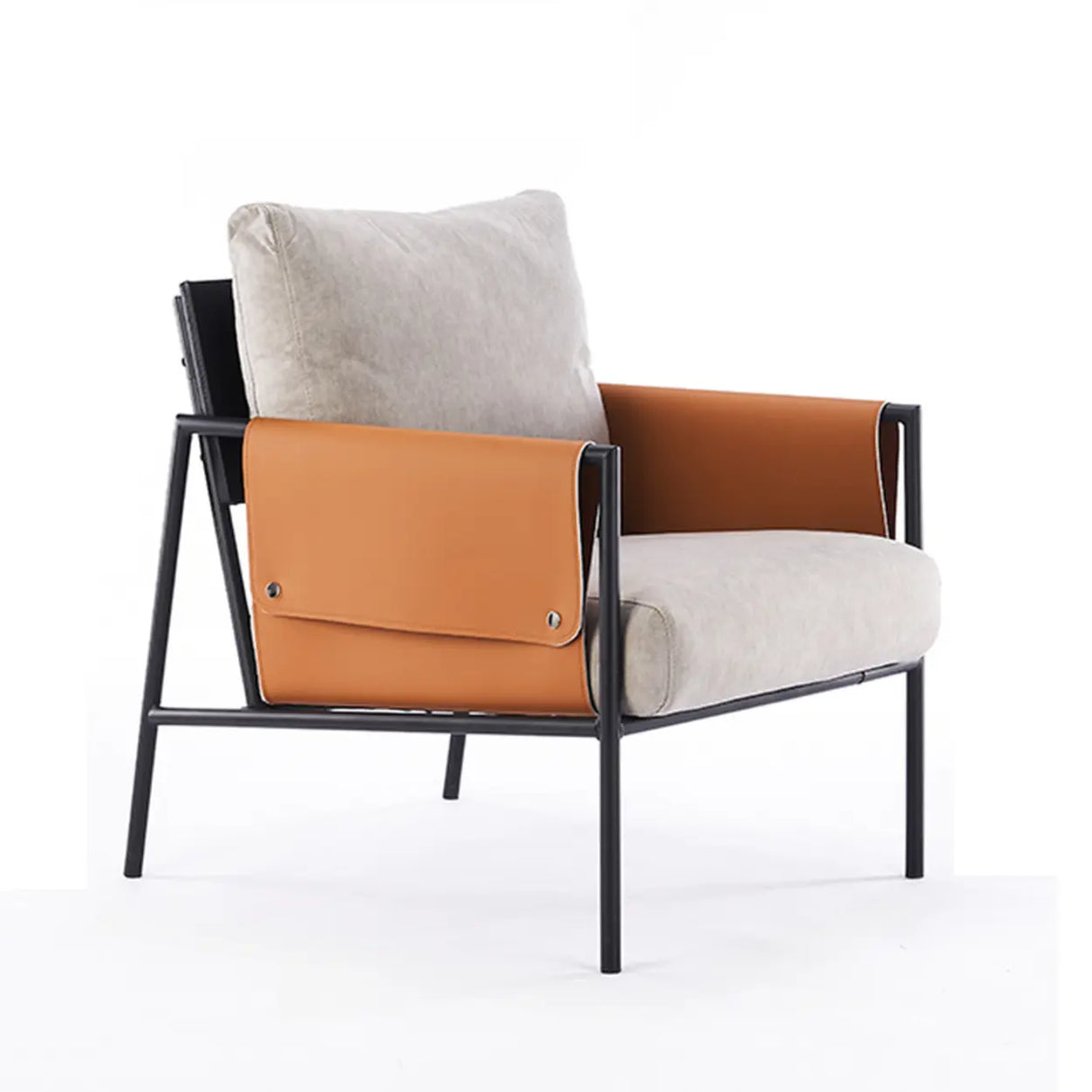 Ergonomic Orange Cotton Linen Cushion Back Lounge Chair Image - 19