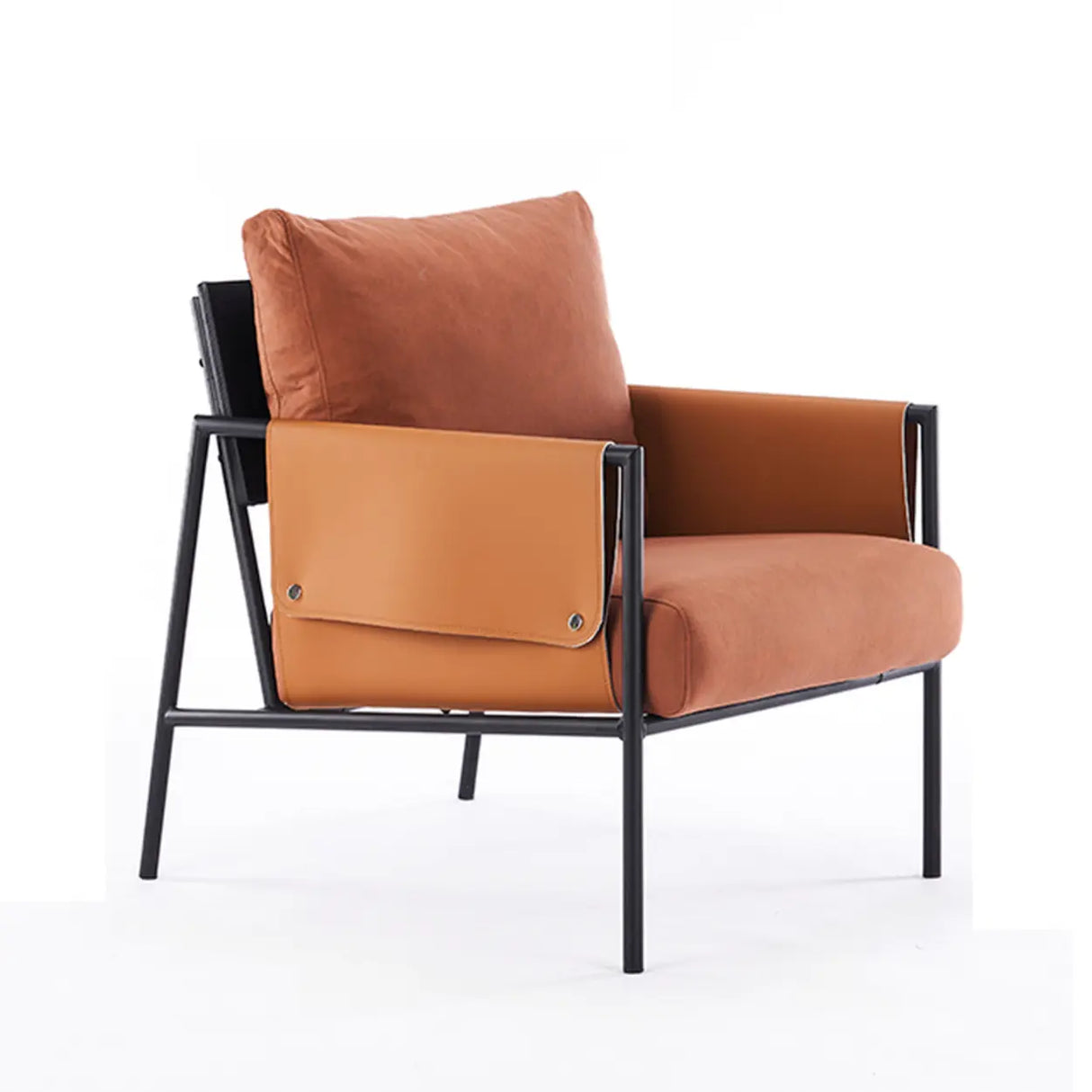 Ergonomic Orange Cotton Linen Cushion Back Lounge Chair Image - 20