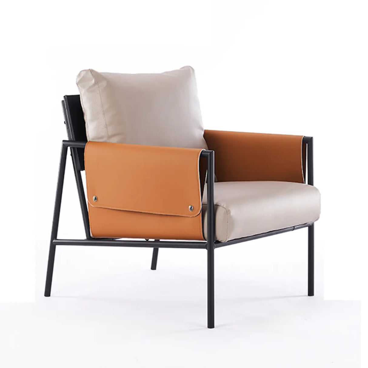 Ergonomic Orange Cotton Linen Cushion Back Lounge Chair Image - 24