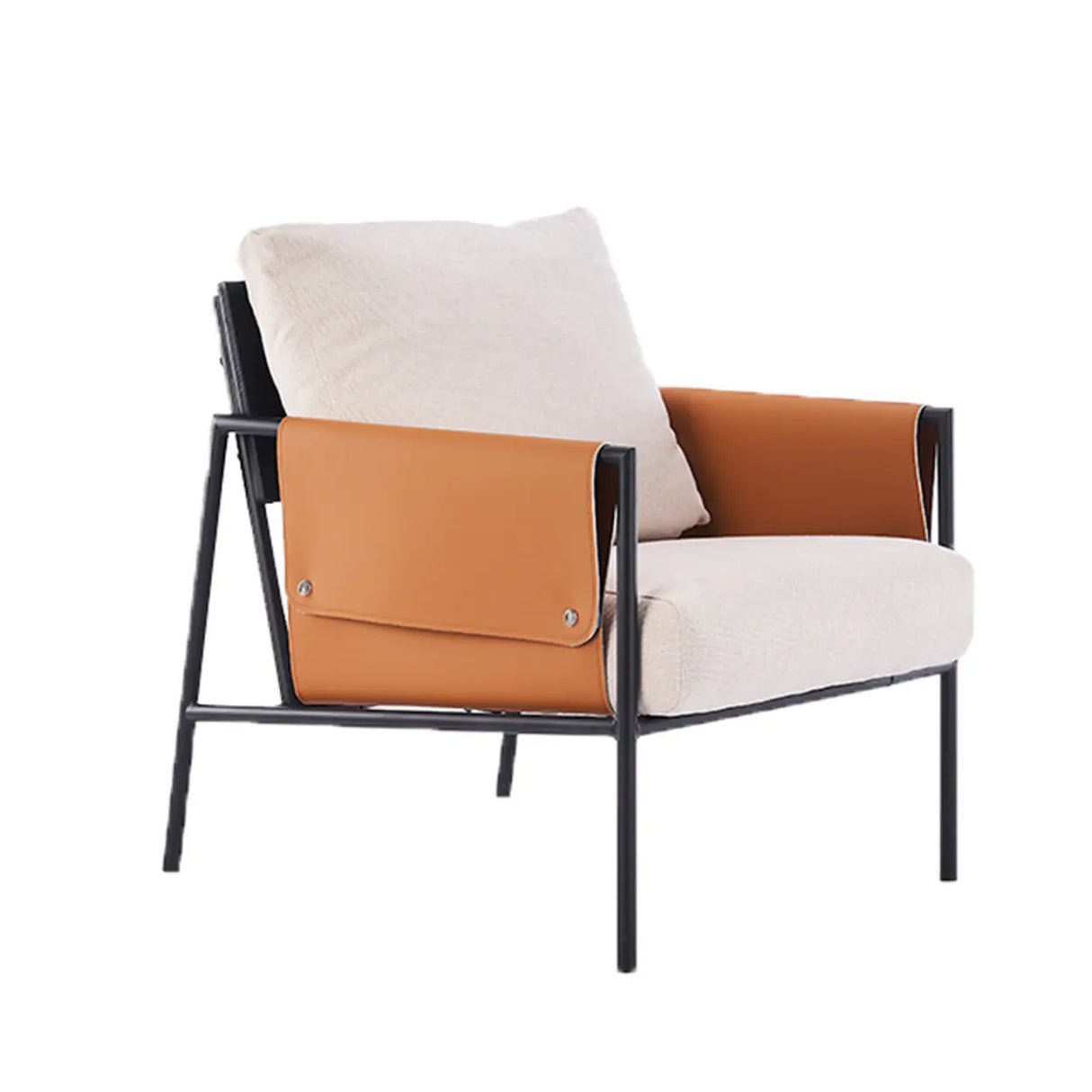 Ergonomic Orange Cotton Linen Cushion Back Lounge Chair Image - 27