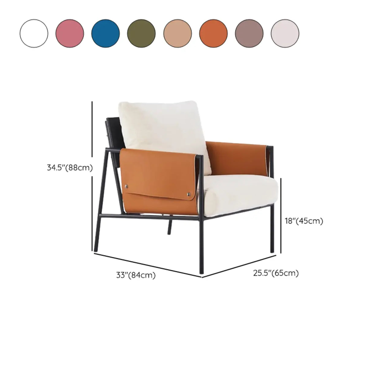 Ergonomic Orange Cotton Linen Cushion Back Lounge Chair Image - 31