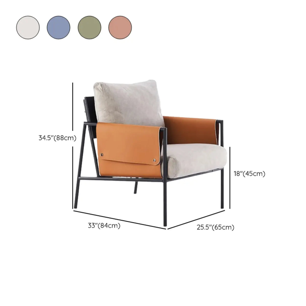Ergonomic Orange Cotton Linen Cushion Back Lounge Chair Image - 32