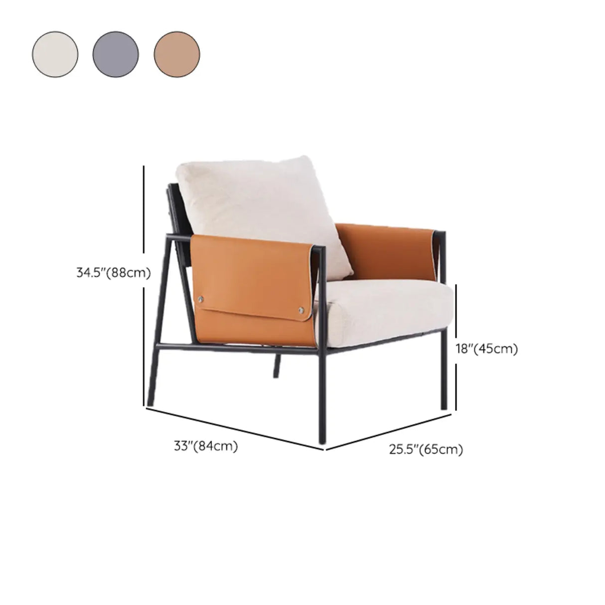 Ergonomic Orange Cotton Linen Cushion Back Lounge Chair Image - 34