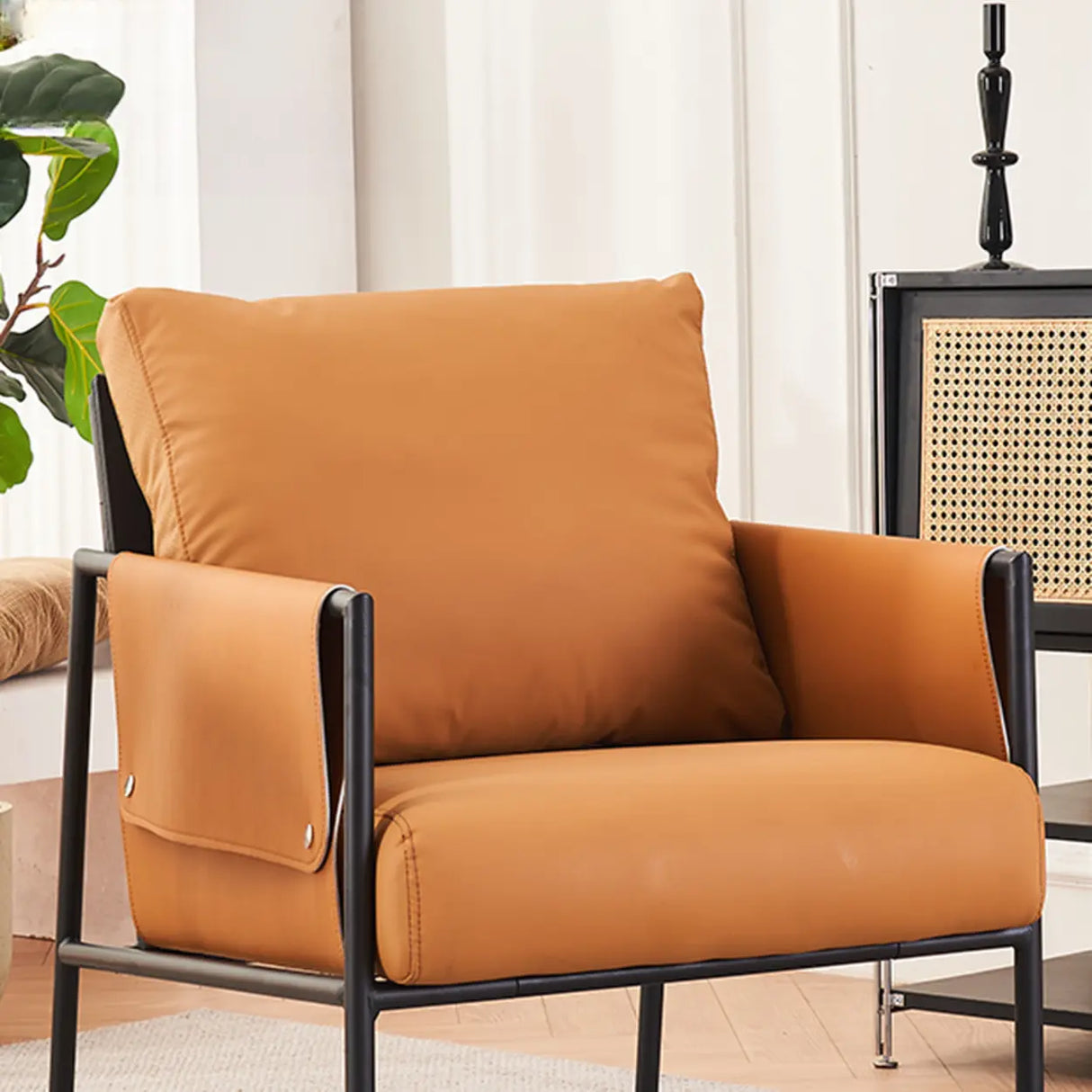 Ergonomic Orange Cotton Linen Cushion Back Lounge Chair Image - 4