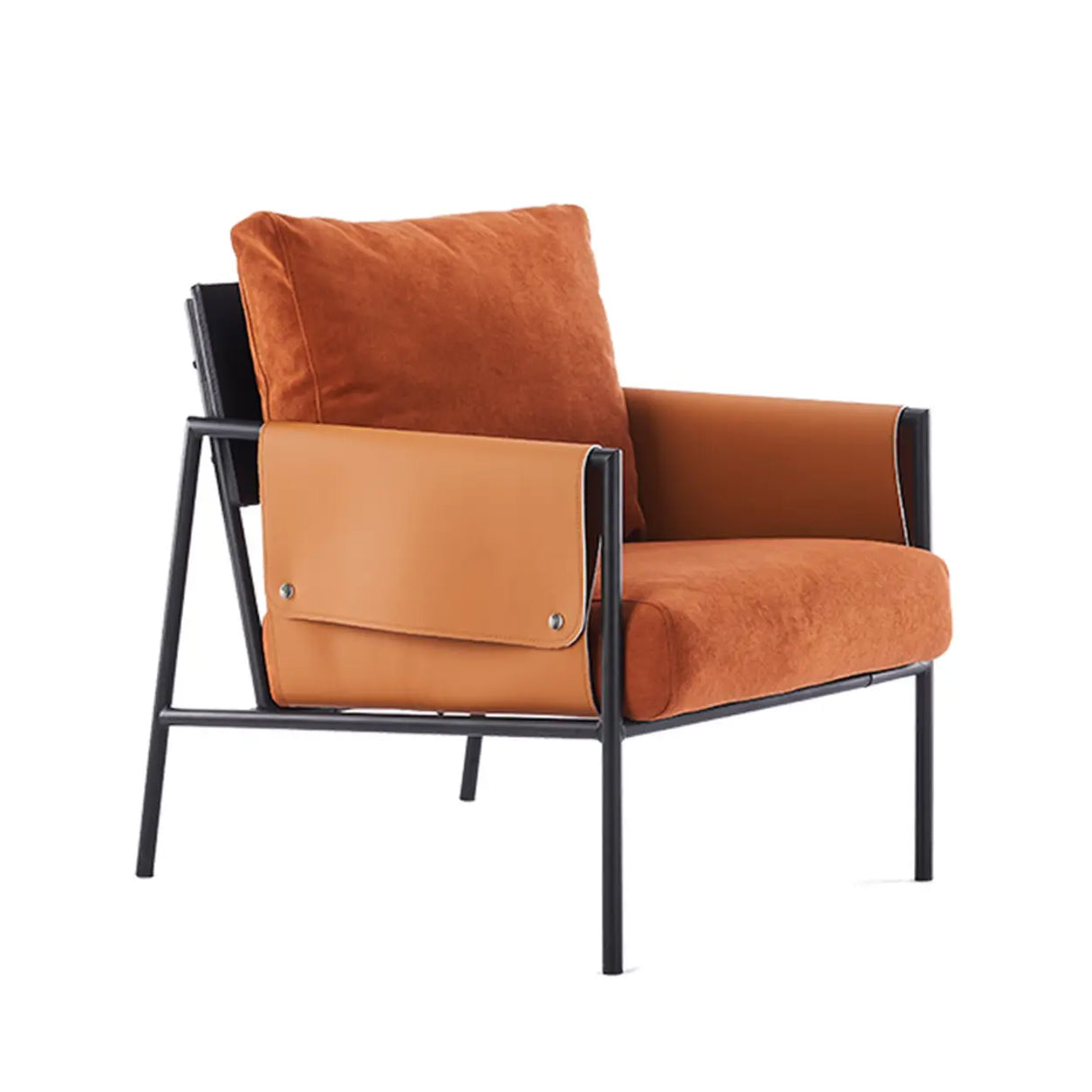 Ergonomic Orange Cotton Linen Cushion Back Lounge Chair Image - 5