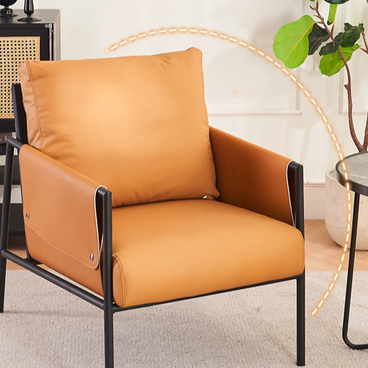 Ergonomic Orange Cotton Linen Cushion Back Lounge Chair Image - 6