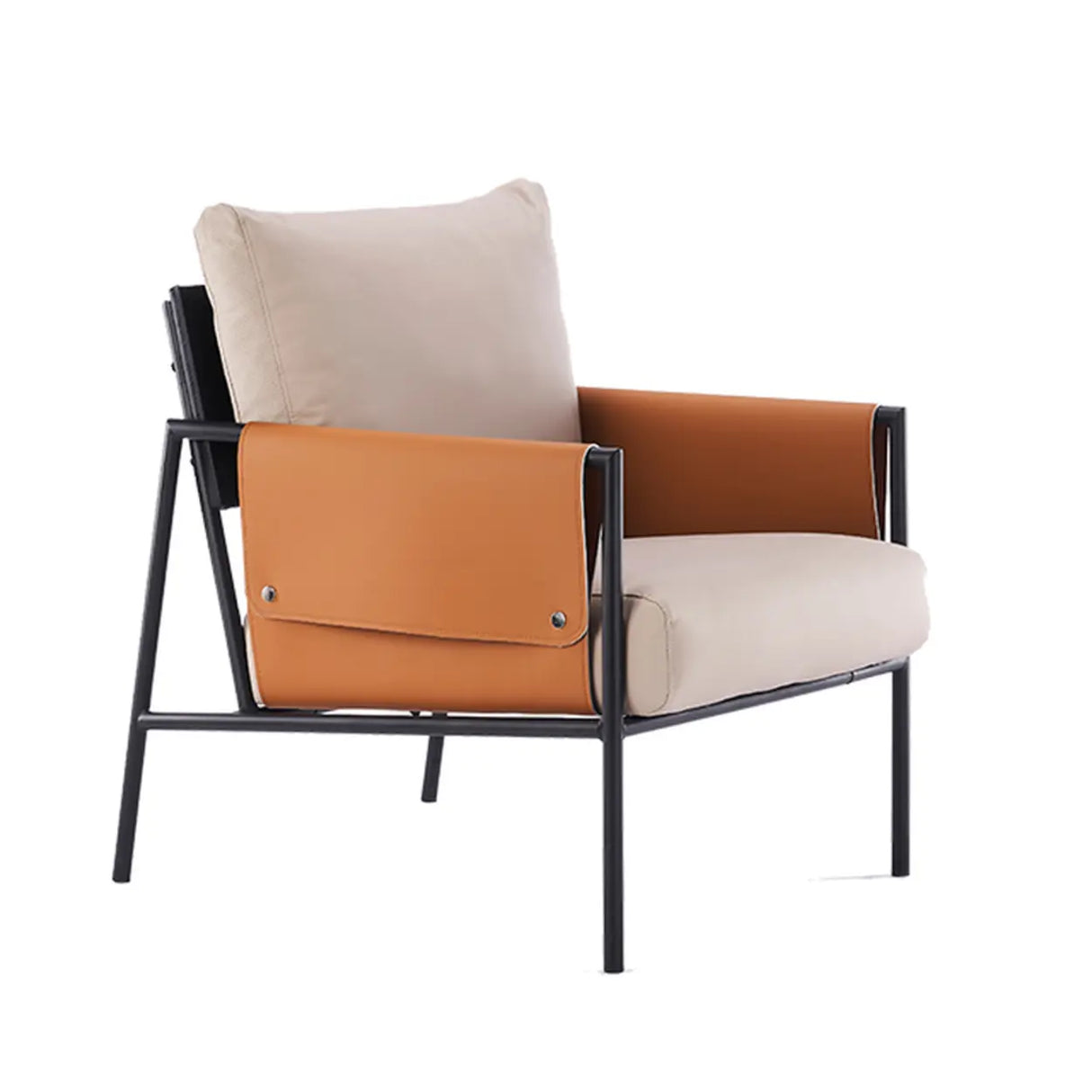 Ergonomic Orange Cotton Linen Cushion Back Lounge Chair Image - 7