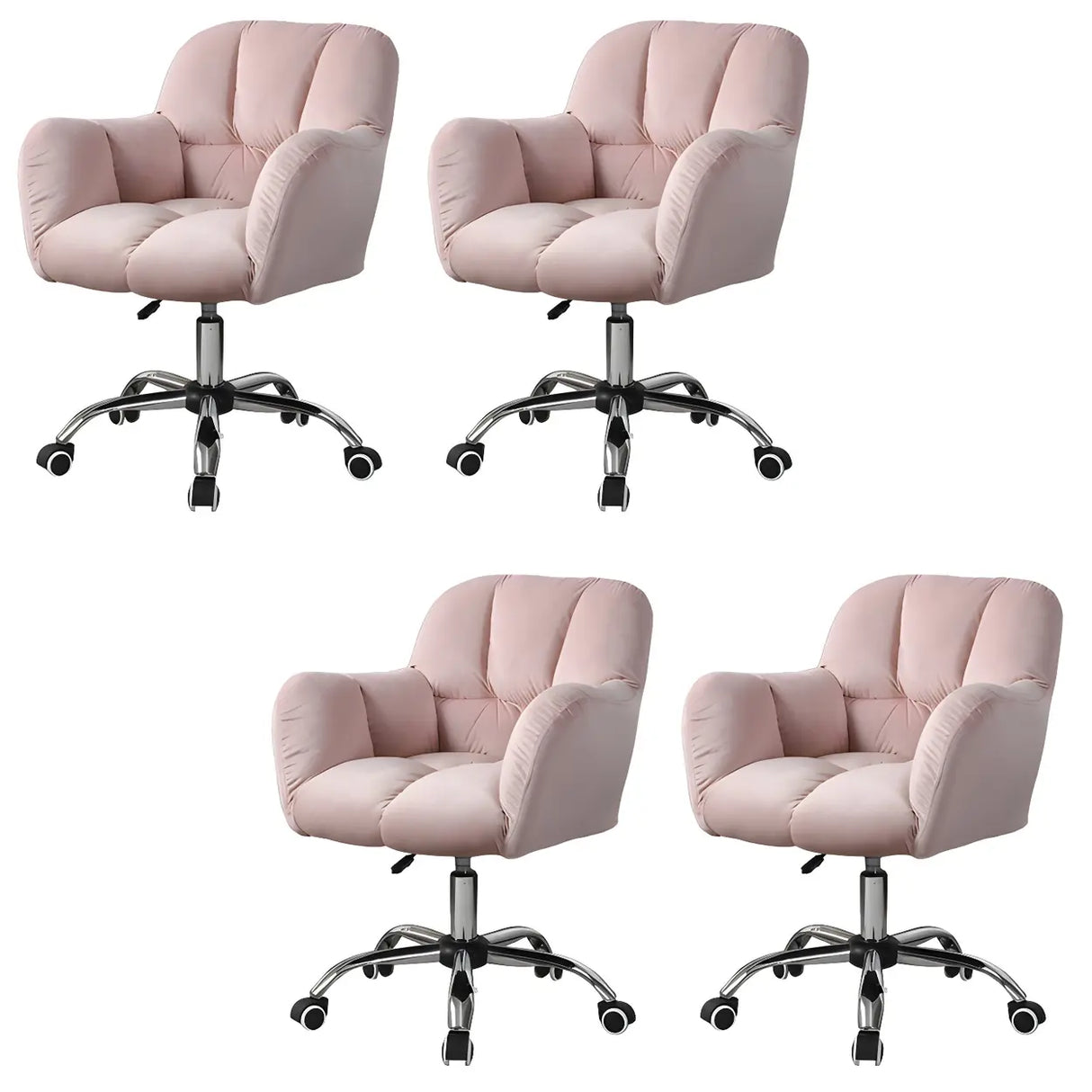 Ergonomic Pink Plush Cozy Velvet Armless Office Chair Image - 15
