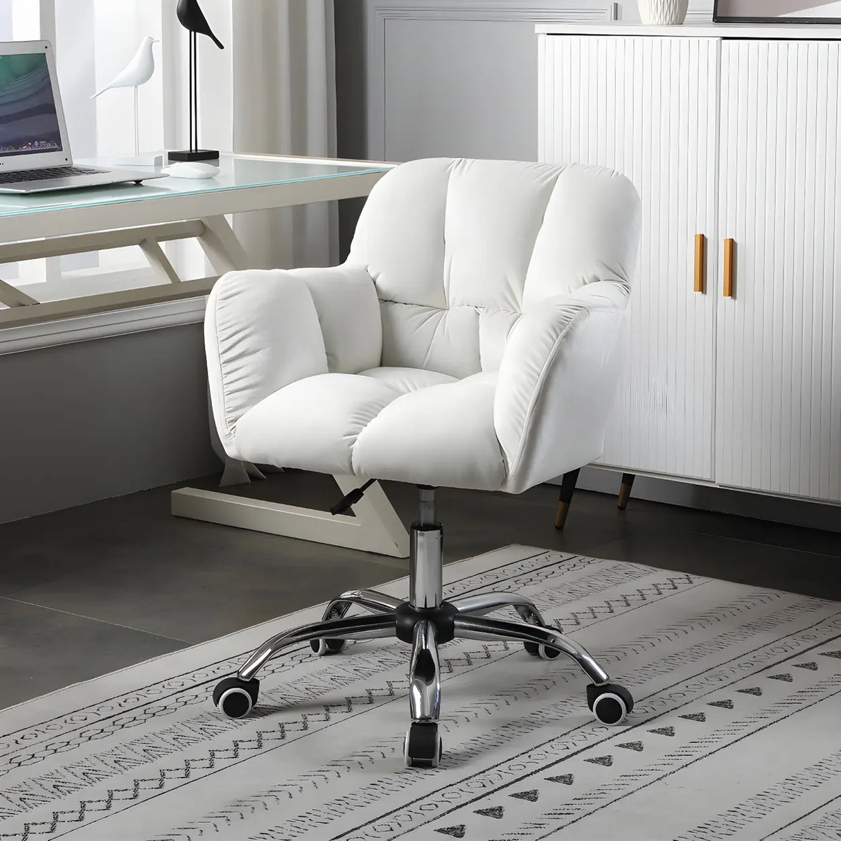 Ergonomic Pink Plush Cozy Velvet Armless Office Chair Image - 8