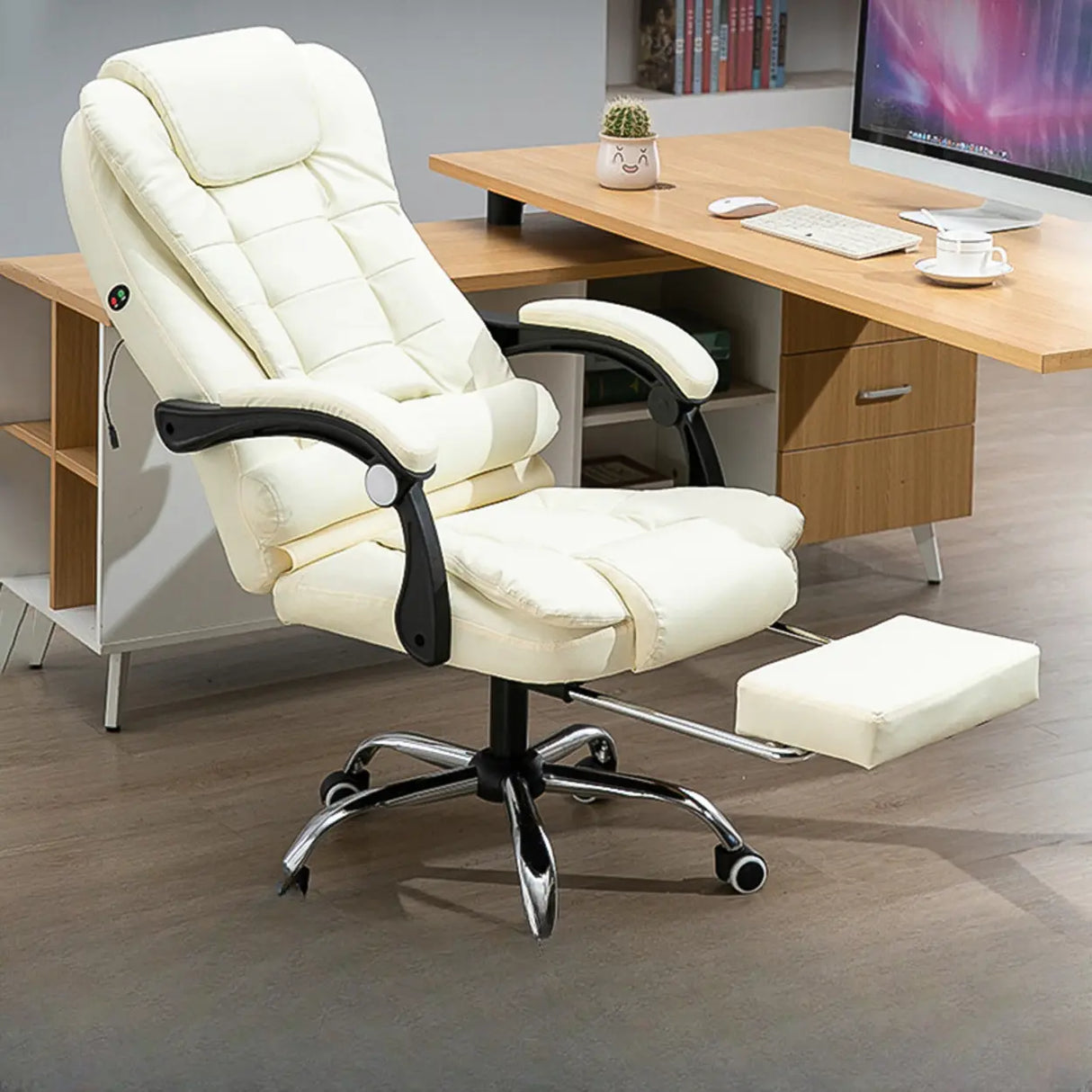 Ergonomic Reclining Leather Swivel Office Chair with Wheels Image - 1