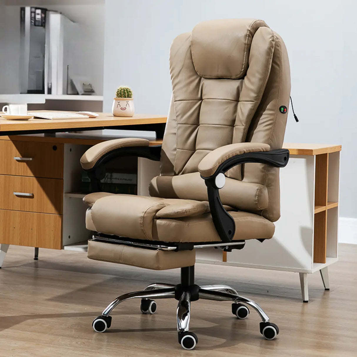 Ergonomic Reclining Leather Swivel Office Chair with Wheels Image - 10