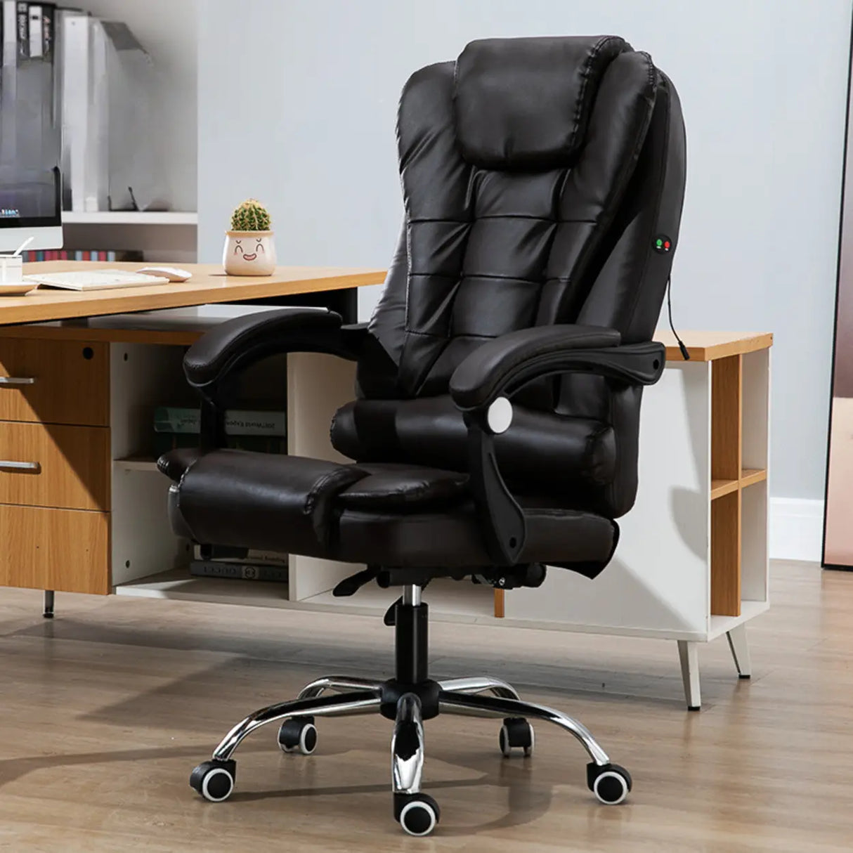 Ergonomic Reclining Leather Swivel Office Chair with Wheels Image - 11