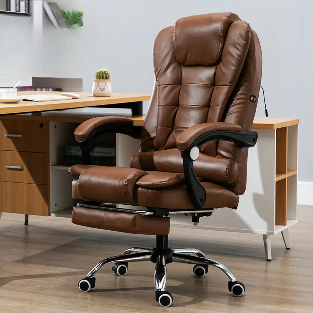 Ergonomic Reclining Leather Swivel Office Chair with Wheels Image - 12
