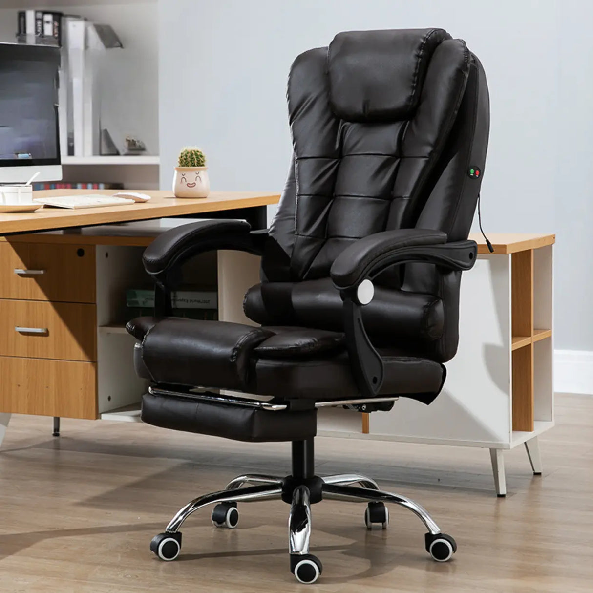 Ergonomic Reclining Leather Swivel Office Chair with Wheels Image - 14