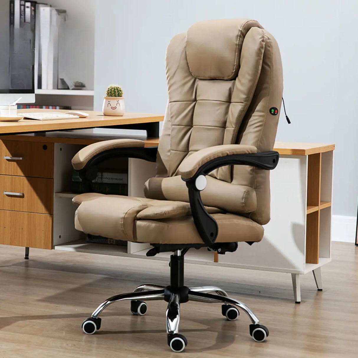 Ergonomic Reclining Leather Swivel Office Chair with Wheels Image - 15