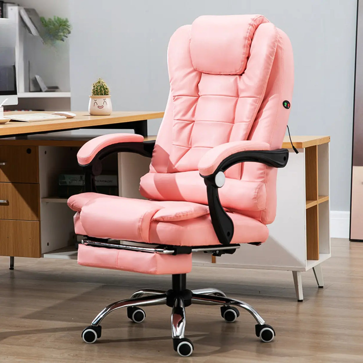 Ergonomic Reclining Leather Swivel Office Chair with Wheels Image - 16