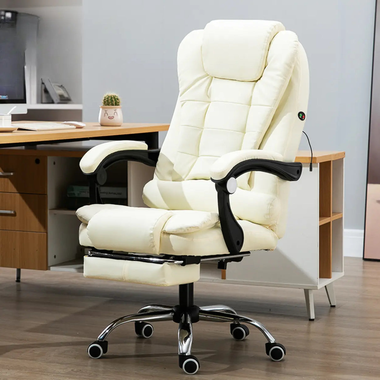 Ergonomic Reclining Leather Swivel Office Chair with Wheels Image - 17