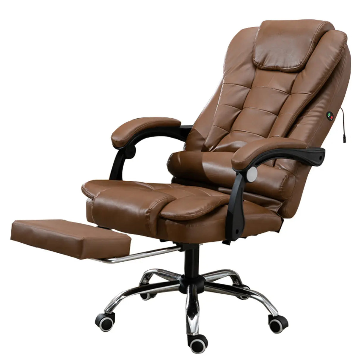 Ergonomic Reclining Leather Swivel Office Chair with Wheels Image - 2