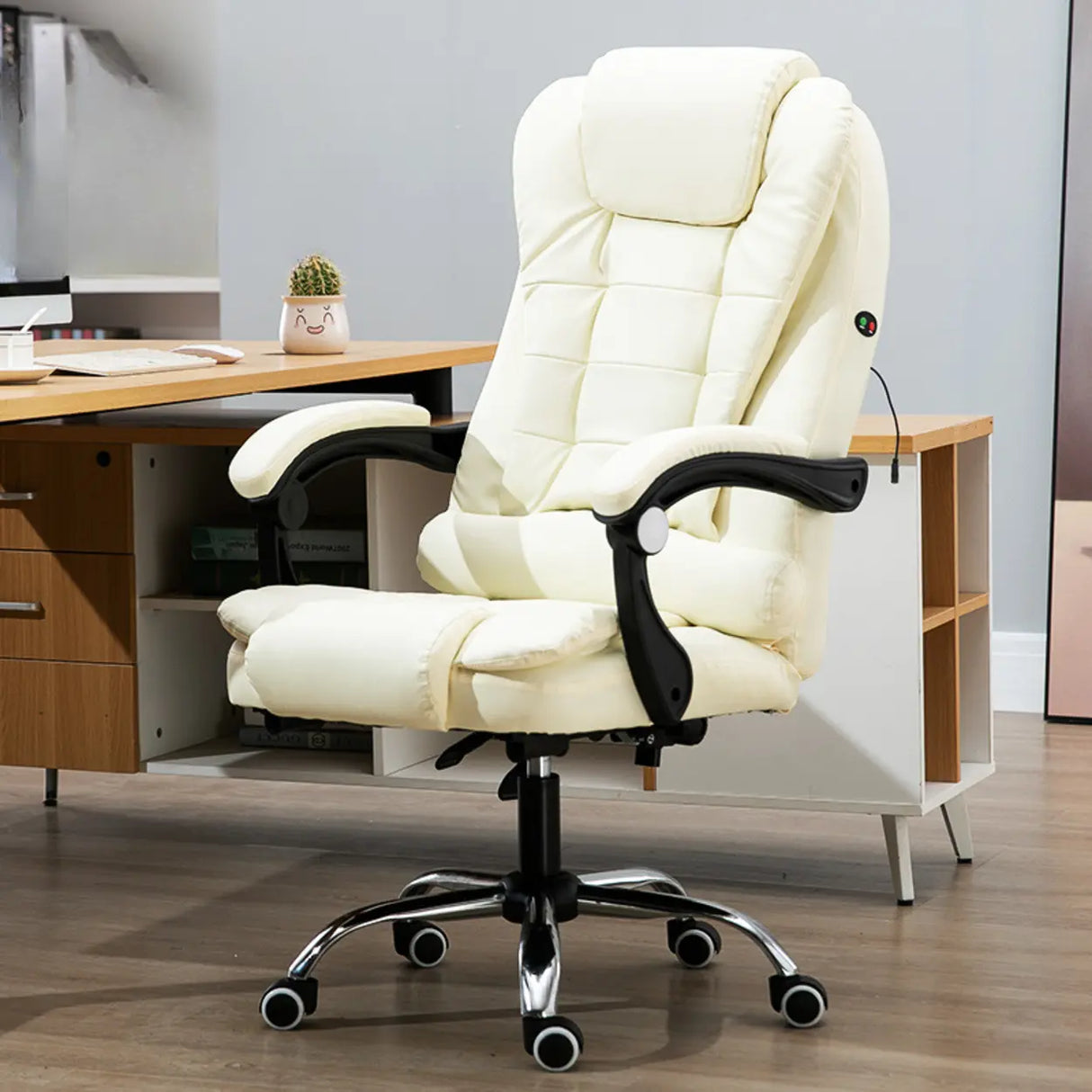Ergonomic Reclining Leather Swivel Office Chair with Wheels Image - 8