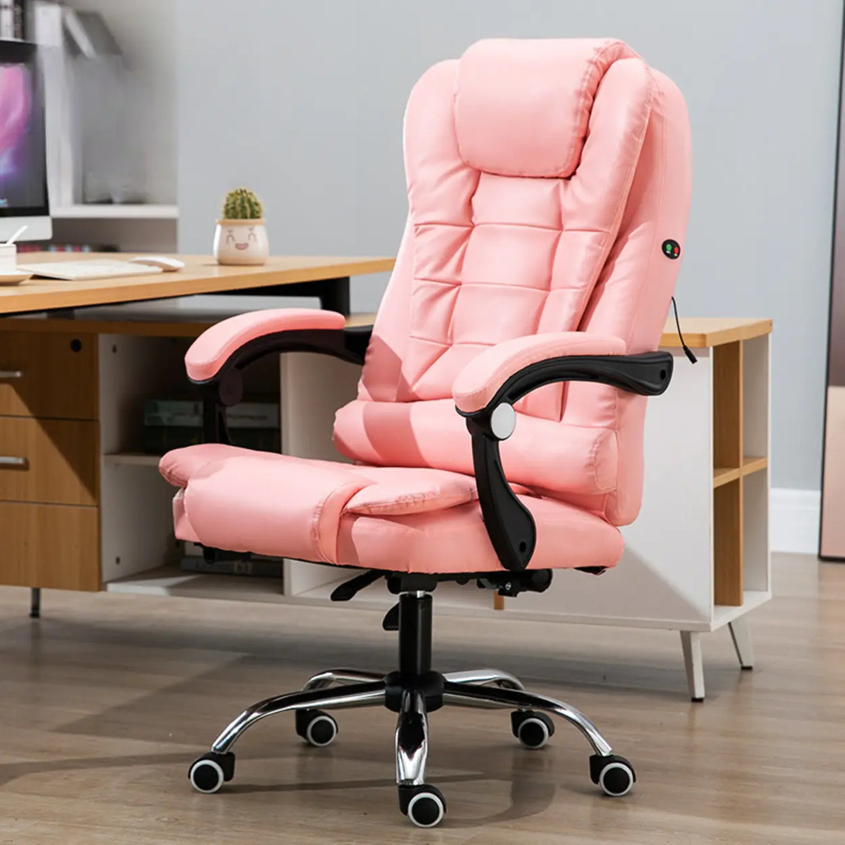 Ergonomic Reclining Leather Swivel Office Chair with Wheels Image - 9