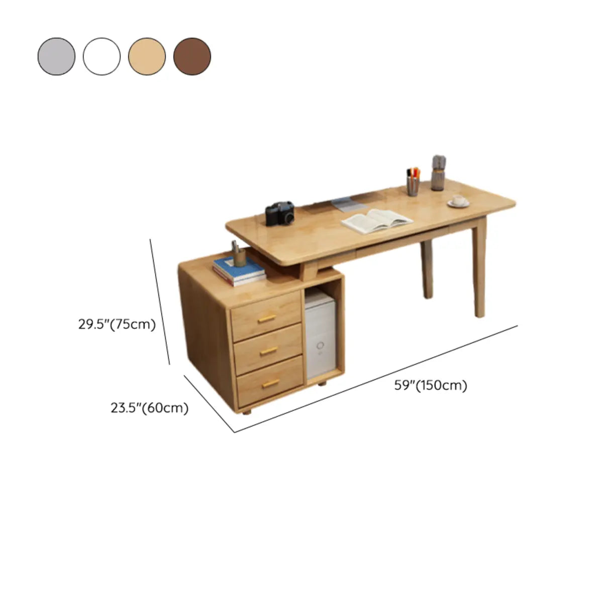 Ergonomic Rubberwood Butcher Block Drawer Computer Desk
